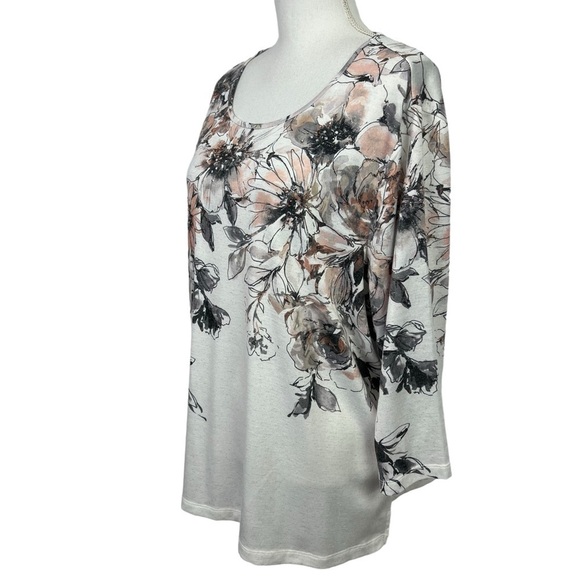 Alfred Dunner Women’s Pullover Top Sz 1X Multi Color Floral  3/4 Sleeves Bling - Picture 3 of 11